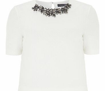 Dorothy Perkins Womens White Embellished Neck Tee- White