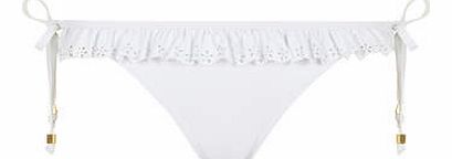 Womens White laser ruffle tie side bikni