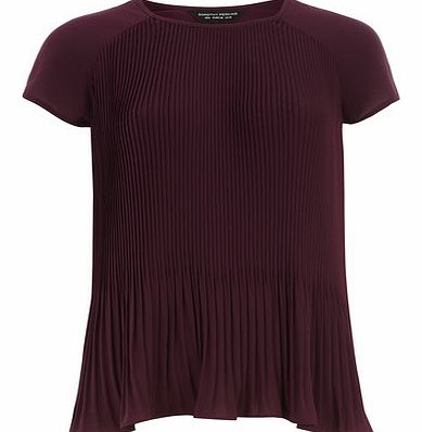 Dorothy Perkins Womens Wine Short Sleeve Pleat Top- Wine