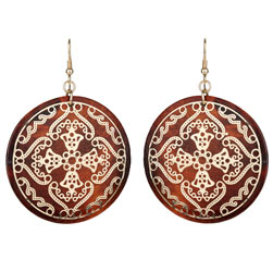 Wooden disc drop earrings