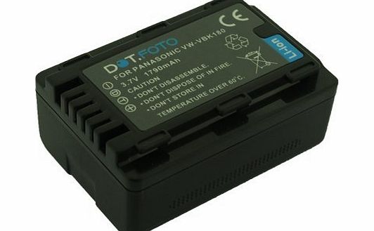 Panasonic VW-VBK180, VW-VBK180E-K PREMIUM Replacement Rechargeable Camcorder Battery from Dot.Foto - with Dot.Foto InfoChip - 2 Year Warranty - Panasonic HC-V10, HC-V100, HC-V100M, HC-V500, HC-V500M, 