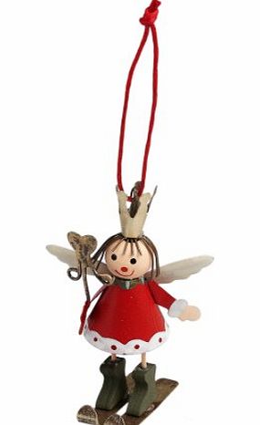 dotcomgiftshop Skiing Fairy Hand Painted Metal Hanging Christmas Decoration