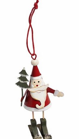 dotcomgiftshop Skiing Santa Hand Painted Metal Hanging Christmas Decoration