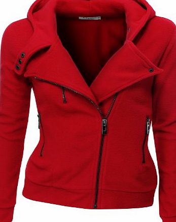 Doublju Fleece Zip-up Hoodie with Zipper Point RED (EU L)