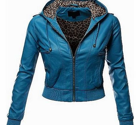 Womens Faux Leather Zip Up Moto Biker Jacket Tealblue 3XL