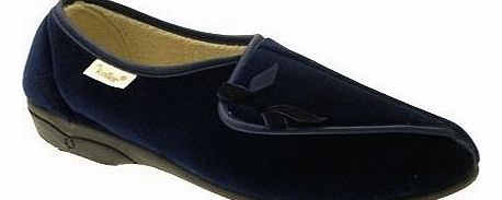 Dr Keller  WOMENS DIABETIC ORTHOPAEDIC FUR LINED COMFORT SLIPPERS SHOES WIDE FIT VELCRO LADIES NAVY SIZE 5