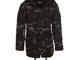 Navy blue camo-print cotton parka