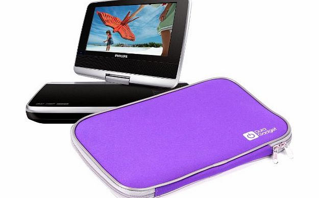 DURAGADGET Purple ``Travel`` Water Repellent Neoprene Sleeve With Double Zipper For Koolertron 9 Inch Portable Digital Multimedia DVD Player, Koolertron Multi Region 9.5`` Game / SD In Car TFT Display Sw