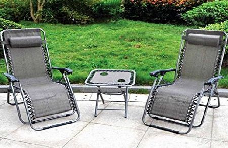 E-Bargains 3 Piece Gravity Black Textoline Chair Table Set Garden Reclining Recliner Sun Lounger Furniture Neat Tidy Beautiful Contemporary Outdoor Living Garden Conservatory Patio Summer Sunny Innovative