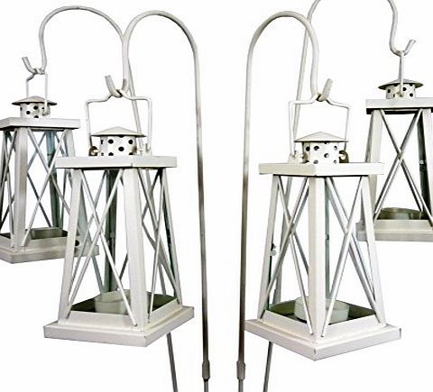 east2eden Set of 4 Cream Tea Light Garden Lanterns with Shepherds Crooks