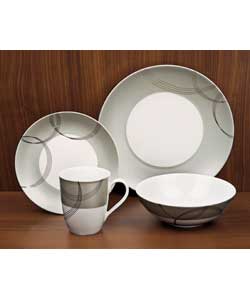 16 Piece Porcelain Dinner Set with Metallic Detail