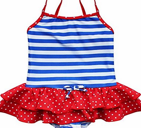 EFE Girls Striped One Piece Swimsuit Swimming Costume Swim Suit Swimwear Blue 3-4 Years