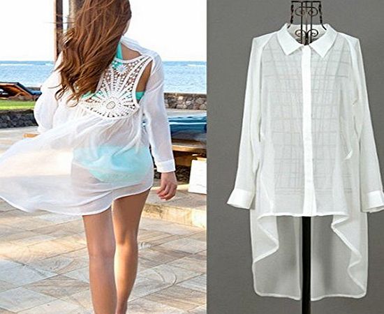 EFE Sexy Womens Beach Wear Chiffon Lace Crochet Back Bikini Cover Up Long Shirt Dress