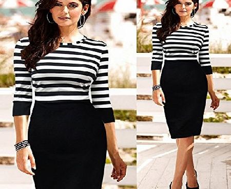 EFE Womens Striped Midi Dress Ladies Bodycon Stripe Pinup Wear To Work Casual Tunic Pencil Shift Dresses UK 16