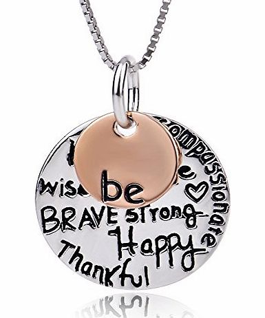 ELBONTEK Two-Tone 925 Sterling Silver ``Be`` Graffiti Charm Pendant Necklace,18- Unisex