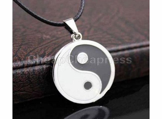 elegantstunning NEW Fashion Pendant Black White Necklace Charm with Black Leather Cord