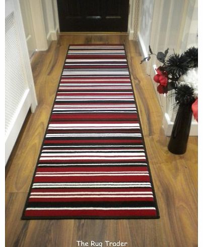 ELEMENT CANTERBURY Modern Stripe Rug Red Black Hall Runner 60cm x 220cm