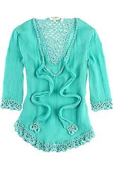 Flamingo crochet trim short silk kaftan