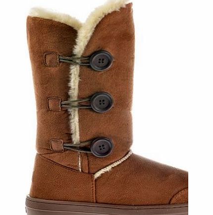 Ladies Womens Biker Fur Lined Flat Winter Snow Boot - Chestnut Brown, Black, Dark Brown UK5 - EU38 - US7 - AU6 Brown