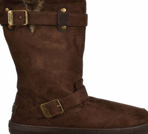 Ladies Womens Ella Biker Fur Lined Flat Winter Snow Boot - Chestnut Brown, Black, Dark Brown, Grey Black UK5 - EU38 - US7 - AU6