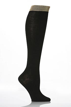 Elle Ladies 1 Pair Elle Lurex Top Knee Highs In 3 Colours Burgundy Plain 7-11