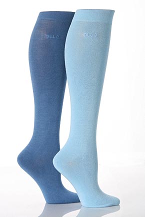 Elle Ladies 2 Pair Elle Plain Bamboo Knee Highs In 5 Colours Navy