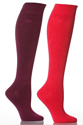 Elle Ladies 2 Pair Elle Plain Bamboo Knee Highs In 7 Colours Plum