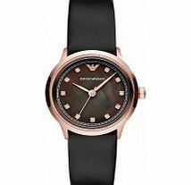 Emporio Armani Ladies Alpha Black and Rose Gold