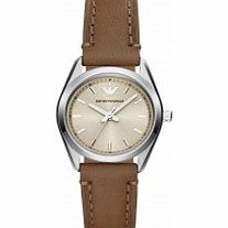 Emporio Armani Ladies Tazio Taupe Leather Strap