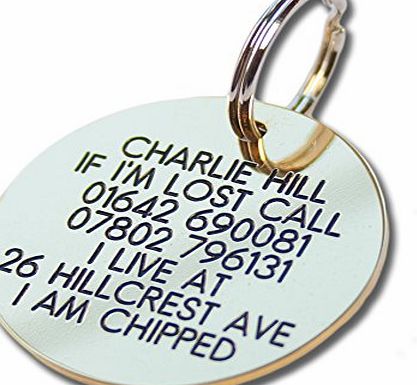 Engraving Studios Deeply engraved solid brass 39mm circular pet tag