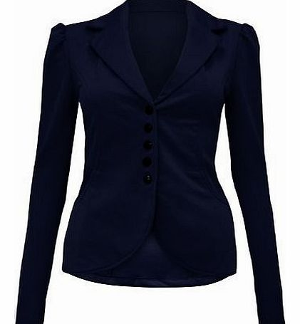  LADIES 5 BUTTON UP FRONT PONTE SMART OFFICE BLAZER NAVY 14