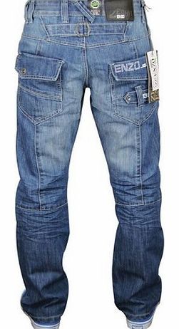 Enzo Mens Designer Enzo EZ243 EZ244 Jeans 32 Long Light Wash (EZ243)