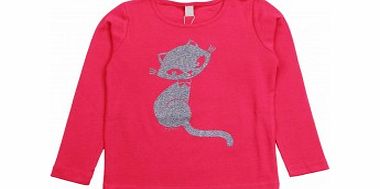 Esprit Girls Bright Pink Cat Glitter Print Top