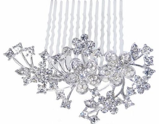 Ever Faith Austrian Crystal Flower Leaf Bridal Hair Comb Clear N00418-1