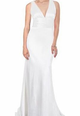 Ever-Pretty Ever Pretty Trailing V-neck Ruffles Cross Back Empire Waist Bridesmaid Party Dress Size 10 09008, HE09008WH10, White, 10UK