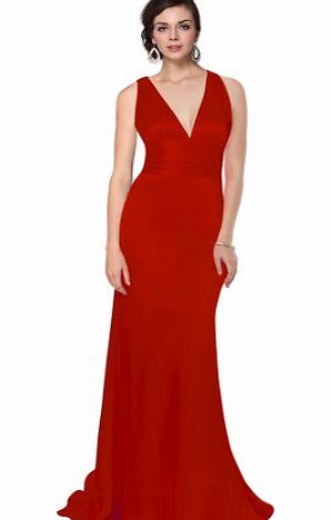 Ever-Pretty Ever Pretty Trailing V-neck Ruffles Women Prom Dress For Girls 09008, HE09008RD08, Red, 8UK