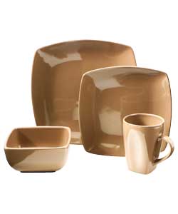 Set of 16 Square Bosa Dinner Set - Brown