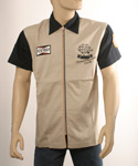 Mens Khaki & Black Full Zip Short Sleeve Cotton Shirt