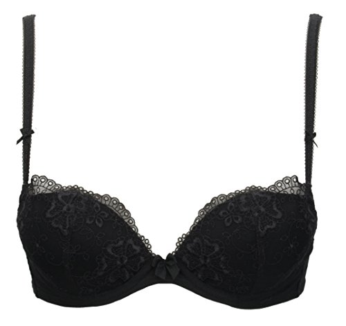 Ex Store Padded Push Up Embroidered Bra Black 36 C