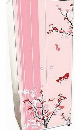 Expressive Furniture Pink Floral Design Childrens/Kids White Wardrobe Bedroom Furniture