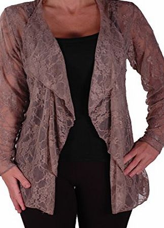 Eyecatch - Riya Womens Floral Lace Waterfall Cardigan Ladies Plus Size Open Cardi Purple Size 14