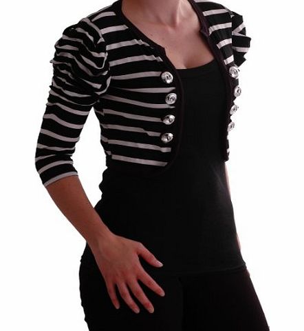 Eye Catch EyeCatch - Slick Womens Striped Military Style Open Front Cardi Bolero Thick Black M/L