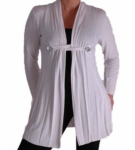 Eye Catch EyeCatchClothing - Caledonia Long Open Casual Jersey Waterfall Cardigan White L/XL