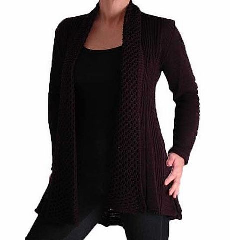 Eye Catch Vienna Open Front Crochet Knit Draped Waterfall Cardigan One Size Black