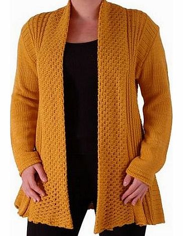 Eye Catch Vienna Open Front Crochet Knit Draped Waterfall Cardigan One Size Mustard