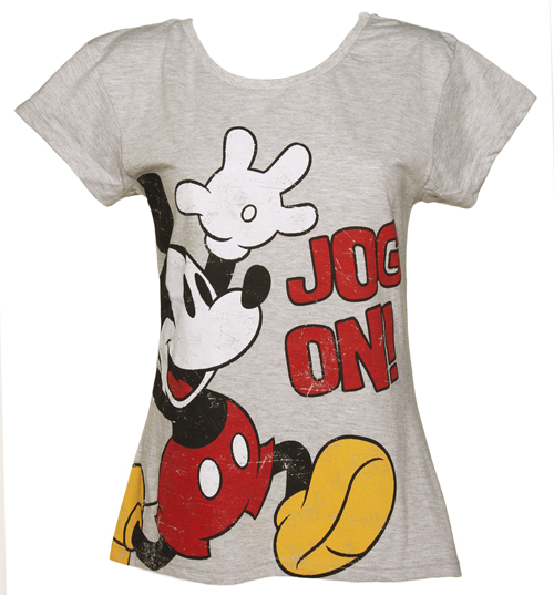 Ladies Grey Marl Scoop Neck Jog On Mickey Mouse