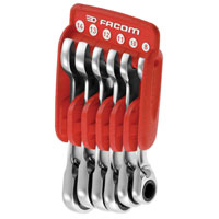 6 Piece Metric Stubby Ratchet Combination Spanner Clip Set