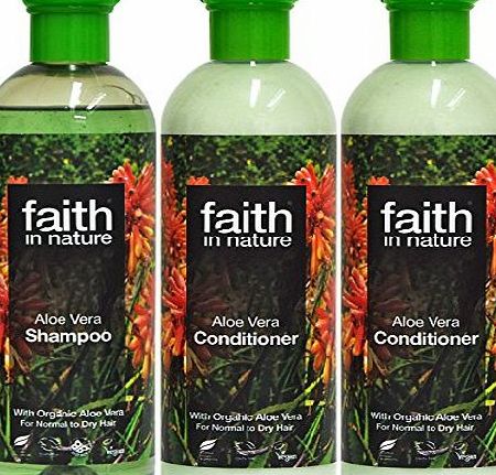 Faith In Nature Aloe Vera Shampoo amp; 2 x Conditioner Trio