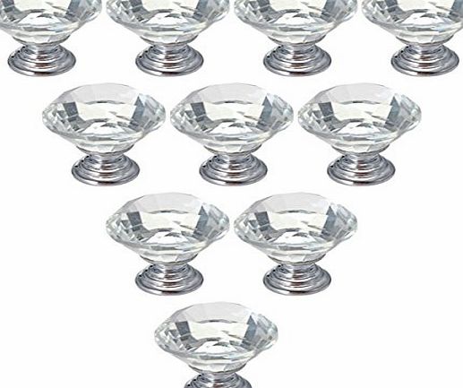 FamilyMall 10pcs Diamond Crystal Glass 30mm Kitchen Bedroom Toliet Door Knobs Handle Drawer