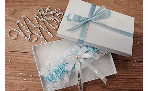 Personalised Wedding Garter Belt Hand Made Something Blue Bride Gift Boxed PG102GB